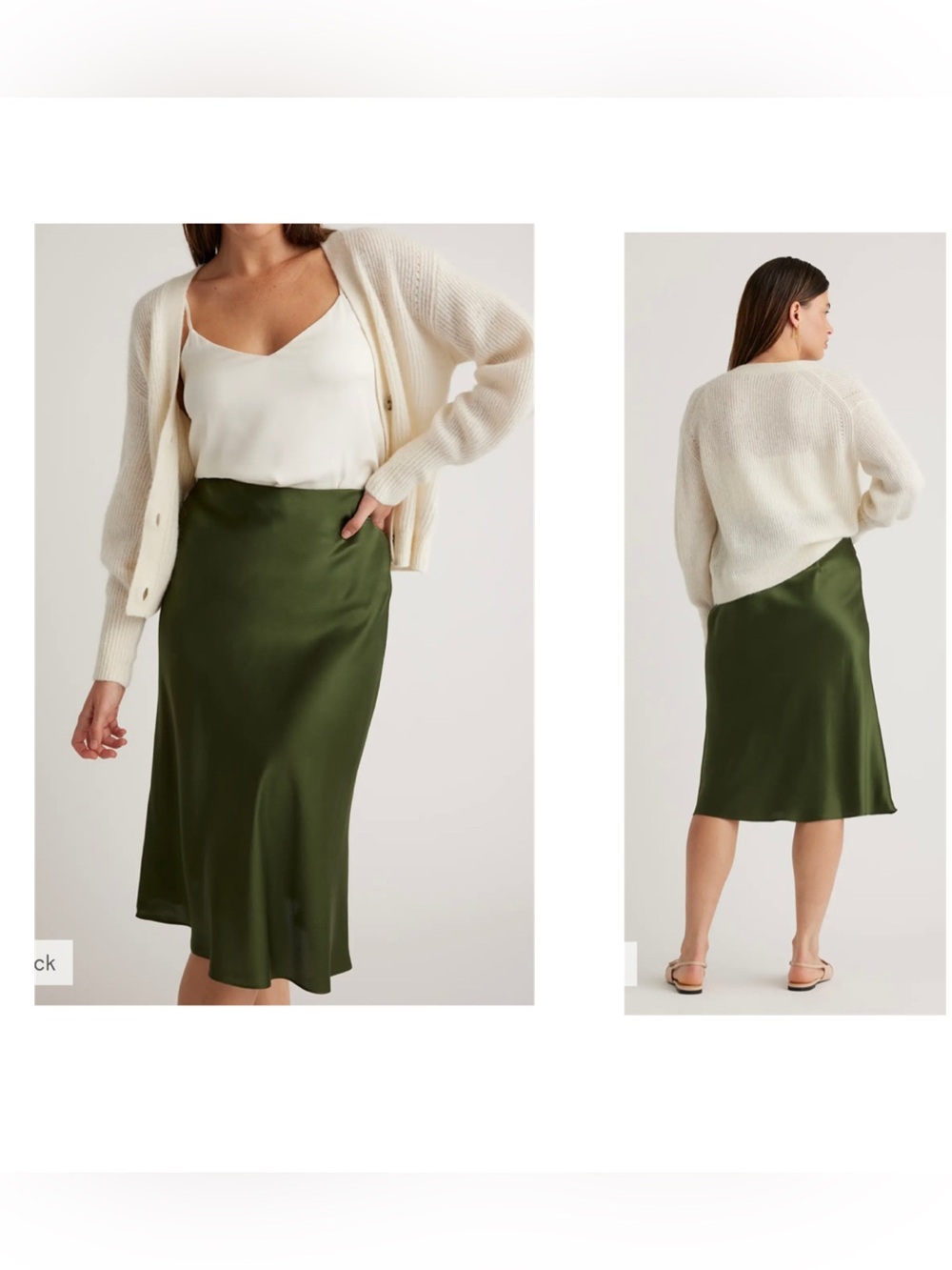 100% Washable Silk Skirt-Basil Green
